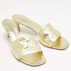 Louis Vuitton Gold Monogram Embossed Leather Revival Slide Sandals Size 39.5