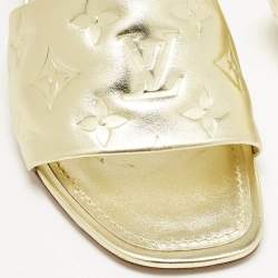 Louis Vuitton Gold Monogram Embossed Leather Revival Slide Sandals Size 39.5