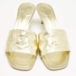 Louis Vuitton Gold Monogram Embossed Leather Revival Slide Sandals Size 39.5
