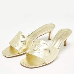 Louis Vuitton Gold Monogram Embossed Leather Revival Slide Sandals Size 39.5