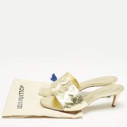 Louis Vuitton Gold Monogram Embossed Leather Revival Slide Sandals Size 39.5