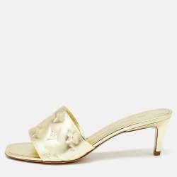 Louis Vuitton Gold Monogram Embossed Leather Revival Slide Sandals Size 39.5
