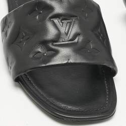 Louis Vuitton Black Monogram Embossed Leather Revival Flat Slide Sandals Size 39