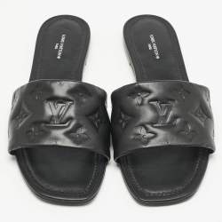 Louis Vuitton Black Monogram Embossed Leather Revival Flat Slide Sandals Size 39