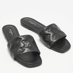 Louis Vuitton Black Monogram Embossed Leather Revival Flat Slide Sandals Size 39