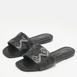 Louis Vuitton Black Monogram Embossed Leather Revival Flat Slide Sandals Size 39