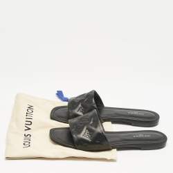 Louis Vuitton Black Monogram Embossed Leather Revival Flat Slide Sandals Size 39