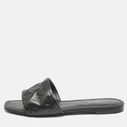 Louis Vuitton Black Monogram Embossed Leather Revival Flat Slide Sandals Size 39