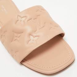Louis Vuitton Beige Monogram Embossed Leather Revival Flat Slides Size 38