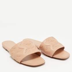 Louis Vuitton Beige Monogram Embossed Leather Revival Flat Slides Size 38