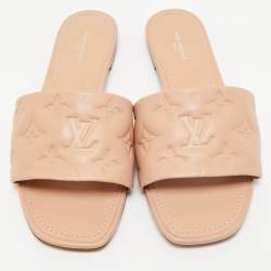 Louis Vuitton Beige Monogram Embossed Leather Revival Flat Slides Size 38