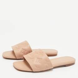 Louis Vuitton Beige Monogram Embossed Leather Revival Flat Slides Size 38