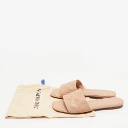 Louis Vuitton Beige Monogram Embossed Leather Revival Flat Slides Size 38