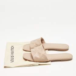 Louis Vuitton Light Pink Monogram Embossed Leather Revival Flat Slides Size 38