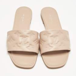 Louis Vuitton Light Pink Monogram Embossed Leather Revival Flat Slides Size 38