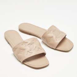 Louis Vuitton Light Pink Monogram Embossed Leather Revival Flat Slides Size 38
