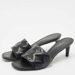 Louis Vuitton Black Monogram Embossed Leather Revival Slide Sandals Size 38.5
