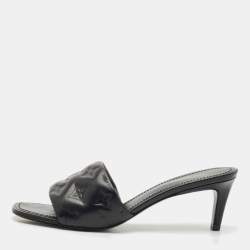 Louis Vuitton Black Monogram Embossed Leather Revival Slide Sandals Size 38.5