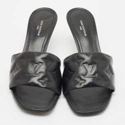 Louis Vuitton Black Monogram Embossed Leather Revival Slide Sandals Size 38.5