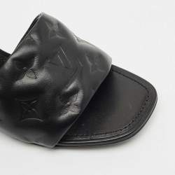 Louis Vuitton Black Monogram Embossed Leather Revival Slide Sandals Size 38.5
