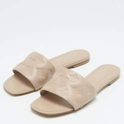 Louis Vuitton Dusty Pink Monogram Embossed Leather Revival Flat Slides Size 38