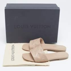 Louis Vuitton Dusty Pink Monogram Embossed Leather Revival Flat Slides Size 38