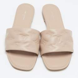 Louis Vuitton Dusty Pink Monogram Embossed Leather Revival Flat Slides Size 38