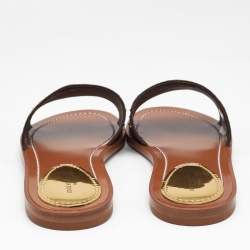 Pre Owned Louis Vuitton Monogram Canvas Studded Lock It Flat Slides Size 36