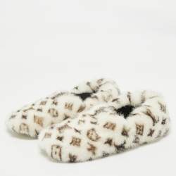 Louis Vuitton White/Brown Monogram Mink Fur House Slide Sandals Size 42
