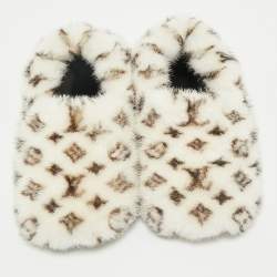 Louis Vuitton White/Brown Monogram Mink Fur House Slide Sandals Size 42