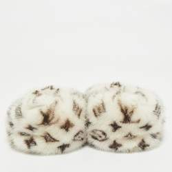 Louis Vuitton White/Brown Monogram Mink Fur House Slide Sandals Size 42