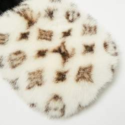 Louis Vuitton White/Brown Monogram Mink Fur House Slide Sandals Size 42