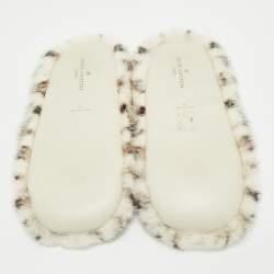 Louis Vuitton White/Brown Monogram Mink Fur House Slide Sandals Size 42