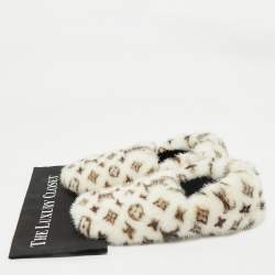 Louis Vuitton White/Brown Monogram Mink Fur House Slide Sandals Size 42
