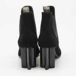 Pre Owned Louis Vuitton Black Suede Uniform Ankle Boots Size 38.5