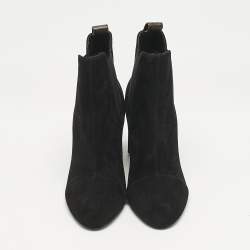Pre Owned Louis Vuitton Black Suede Uniform Ankle Boots Size 38.5