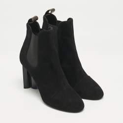 Pre Owned Louis Vuitton Black Suede Uniform Ankle Boots Size 38.5