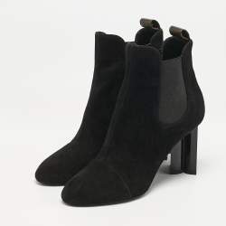 Pre Owned Louis Vuitton Black Suede Uniform Ankle Boots Size 38.5
