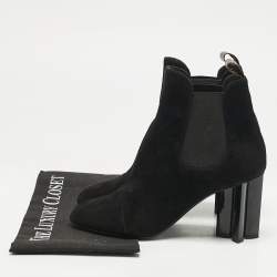 Pre Owned Louis Vuitton Black Suede Uniform Ankle Boots Size 38.5