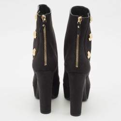 Pre Owned Louis Vuitton Black Nubuck Leather Embellished Platform Booties Size 37.5