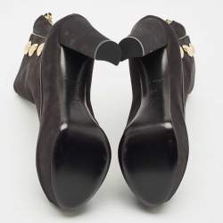 Pre Owned Louis Vuitton Black Nubuck Leather Embellished Platform Booties Size 37.5