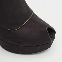 Pre Owned Louis Vuitton Black Nubuck Leather Embellished Platform Booties Size 37.5