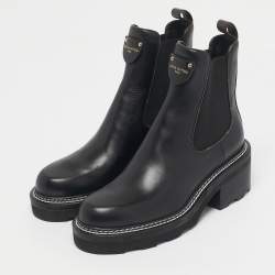 مملوكة مسبقًا حذاء بوت كاحل لوي فيتون قماش مونوغرام أسود/بني وجلد بوبورغ مقاس 38