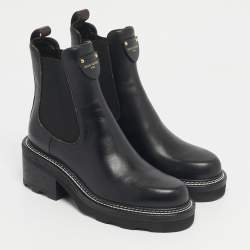 مملوكة مسبقًا حذاء بوت كاحل لوي فيتون قماش مونوغرام أسود/بني وجلد بوبورغ مقاس 38