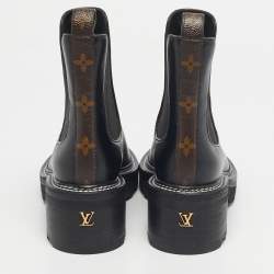 مملوكة مسبقًا حذاء بوت كاحل لوي فيتون قماش مونوغرام أسود/بني وجلد بوبورغ مقاس 38