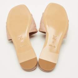 Pre Owned Louis Vuitton Dusty Pink Monogram Embossed Leather Revival Flat Slides Size 38