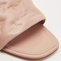 Pre Owned Louis Vuitton Dusty Pink Monogram Embossed Leather Revival Flat Slides Size 38