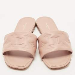 Pre Owned Louis Vuitton Dusty Pink Monogram Embossed Leather Revival Flat Slides Size 38