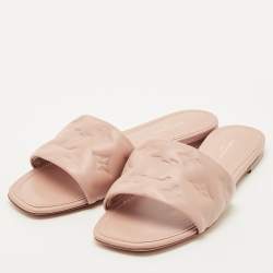 Pre Owned Louis Vuitton Dusty Pink Monogram Embossed Leather Revival Flat Slides Size 38