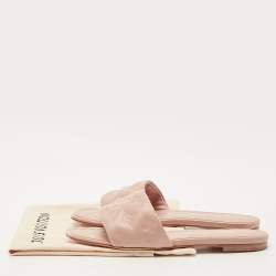 Pre Owned Louis Vuitton Dusty Pink Monogram Embossed Leather Revival Flat Slides Size 38